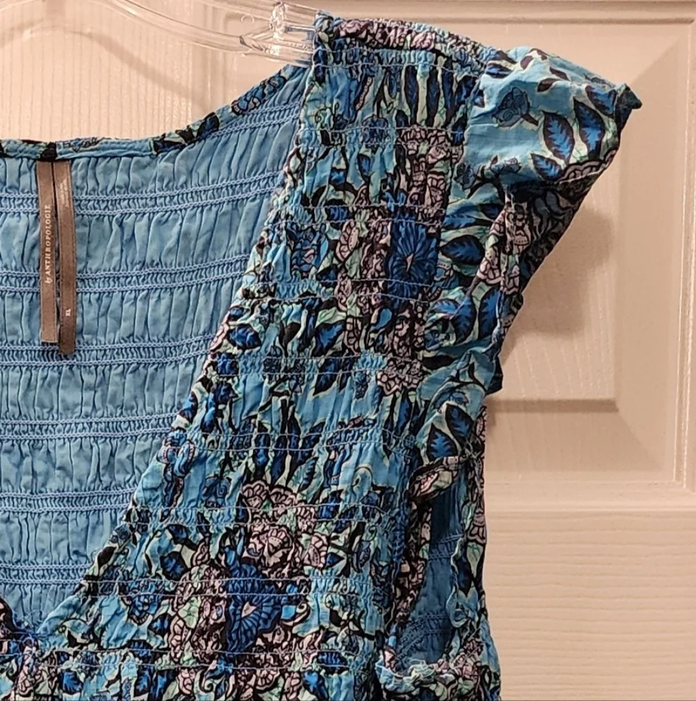Anthropologie Peregrine Mini Dress • Blue Flutter Sleeves • Sexy V-Neck • XL - Picture 6 of 10